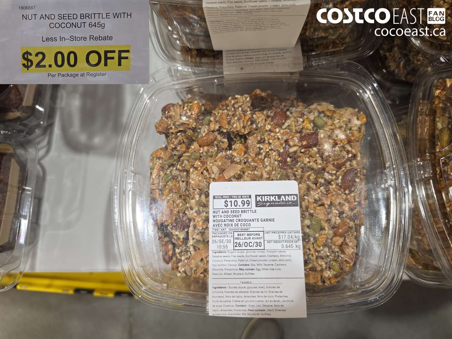 1806887 NUT AND SEED BRITTLE WITH COCONUT 645G ($2.00 INSTANT SAVINGS)