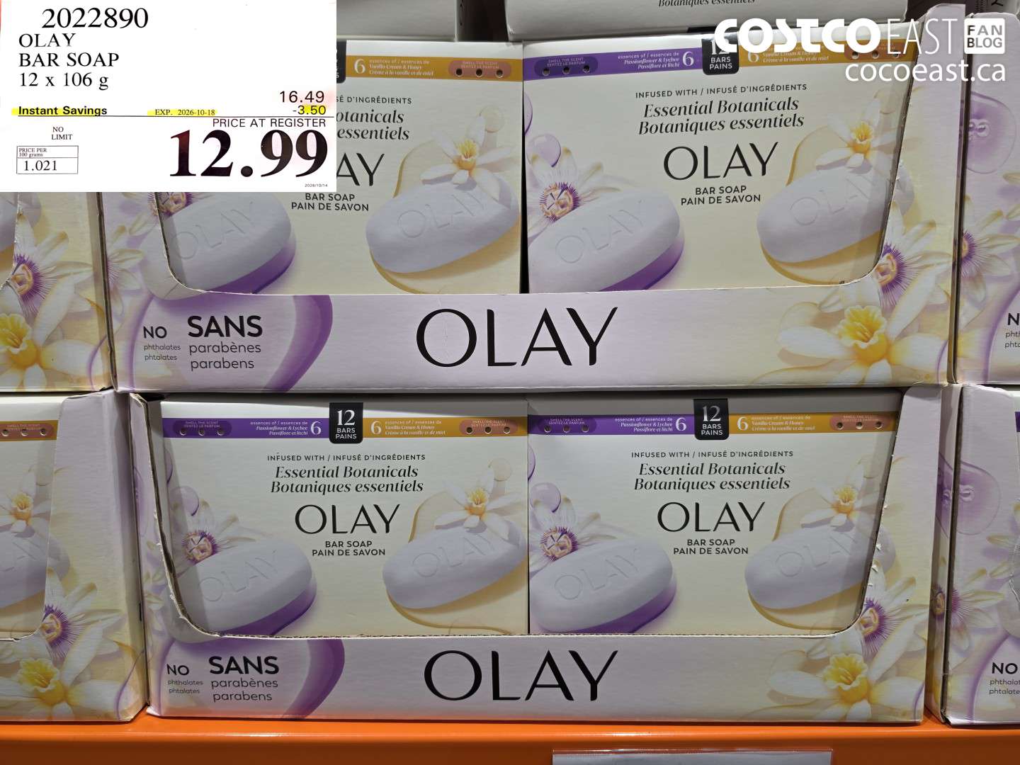 2022890 OLAY BAR SOAP 12 X 106 G ($3.50 INSTANT SAVINGS EXPIRES ON 2026-10-18) $12.99