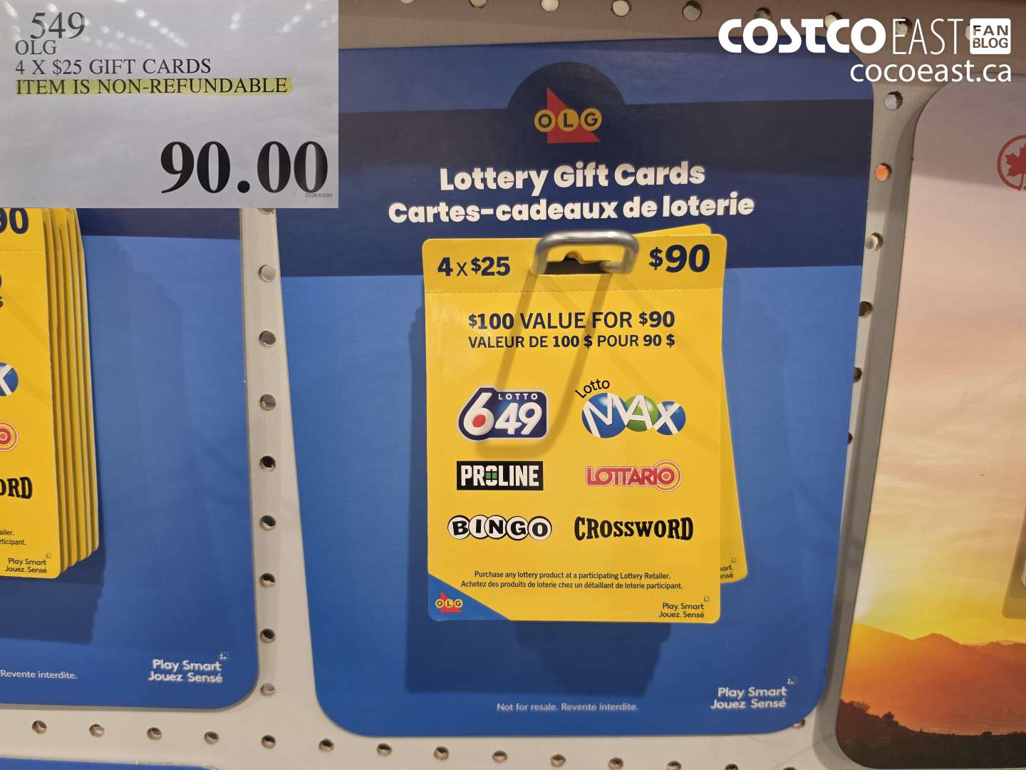 549 OLG 4 X $25 GIFT CARDS $90.00