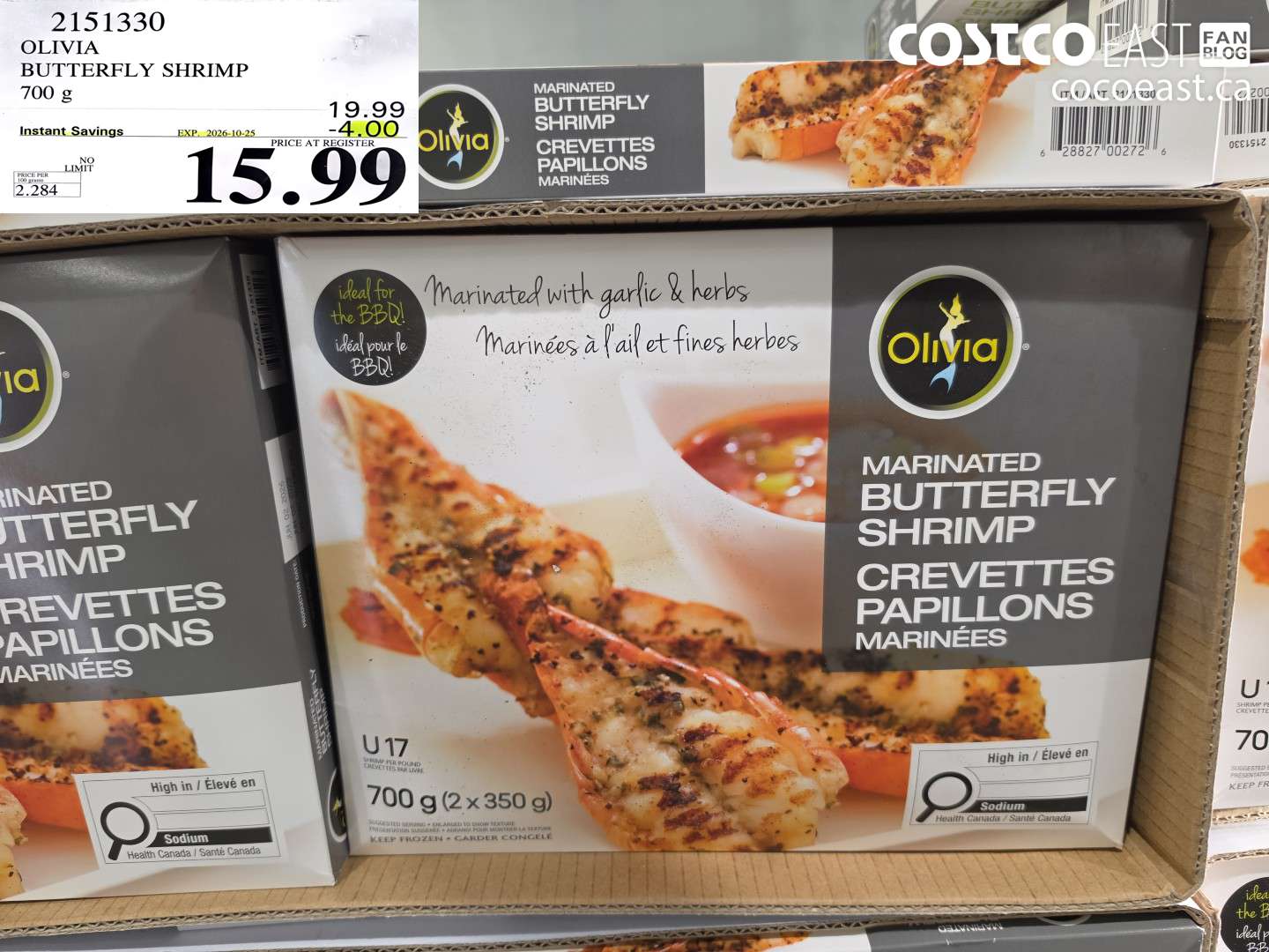 2151330 OLIVIA BUTTERFLY SHRIMP 700 G ($4.00 INSTANT SAVINGS EXPIRES ON 2026-10-25) $15.99