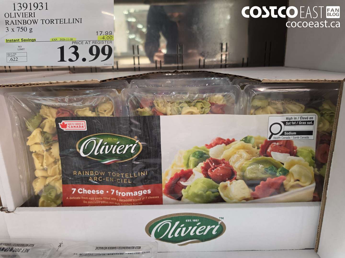 1391931 OLIVIERI RAINBOW TORTELLINI 3 X 750 G ($4.00 INSTANT SAVINGS EXPIRES ON 2026-11-08) $13.99