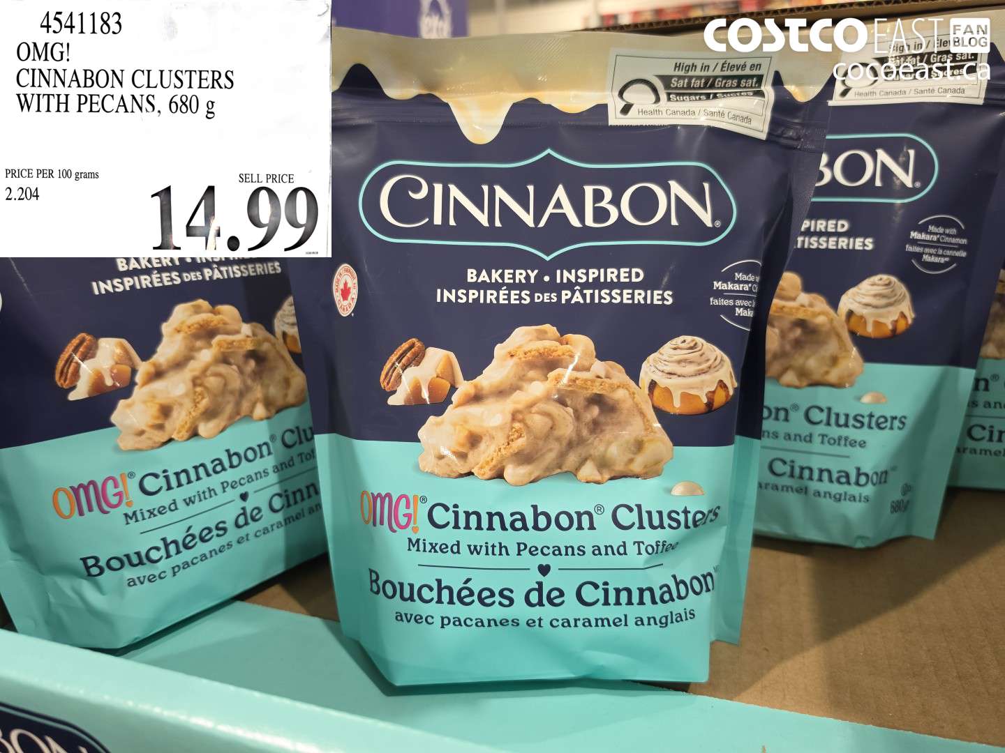 4541183 OMG! CINNABON CLUSTERS WITH PECANS, 680 G $14.99