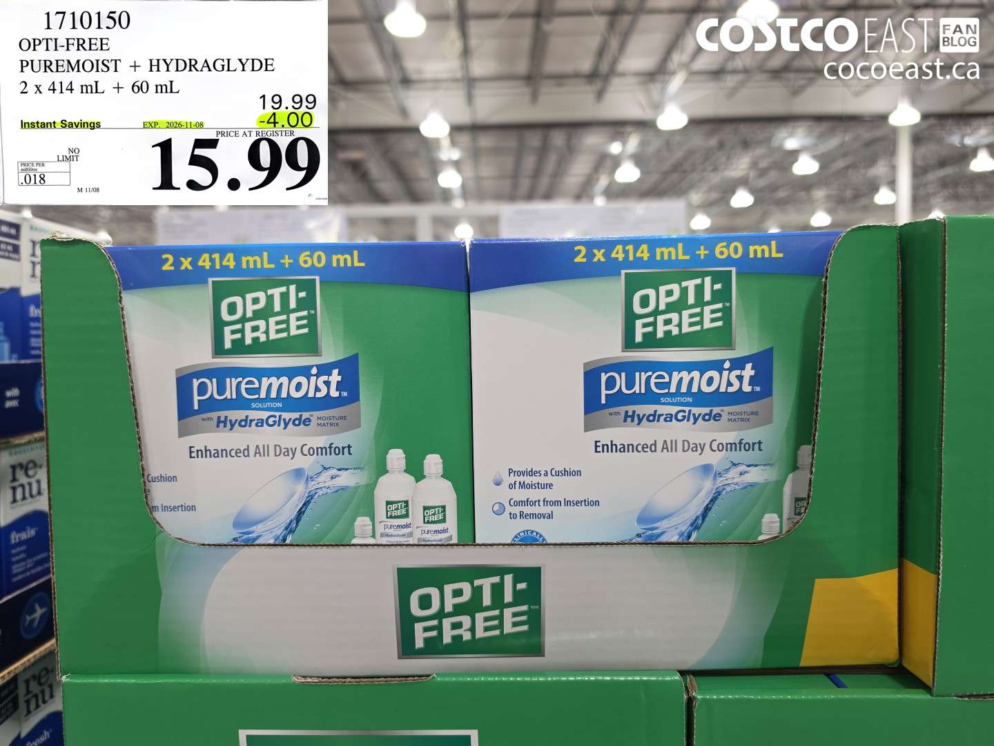 1710150 OPTI-FREE PUREMOIST + HYDRAGLYDE 2 X 414 ML + 60 ML ($4.00 INSTANT SAVINGS EXPIRES ON 2026-11-08) $15.99