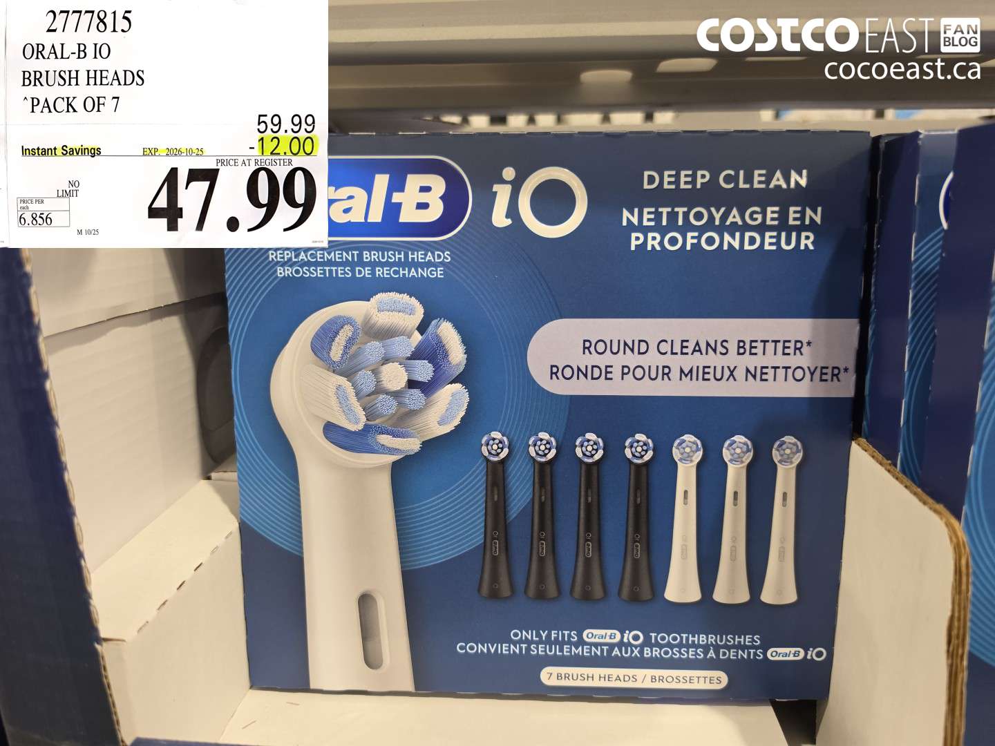 2777815 ORAL-B IO BRUSH HEADS ($12.00 INSTANT SAVINGS EXPIRES ON 2026-10-25) $47.99