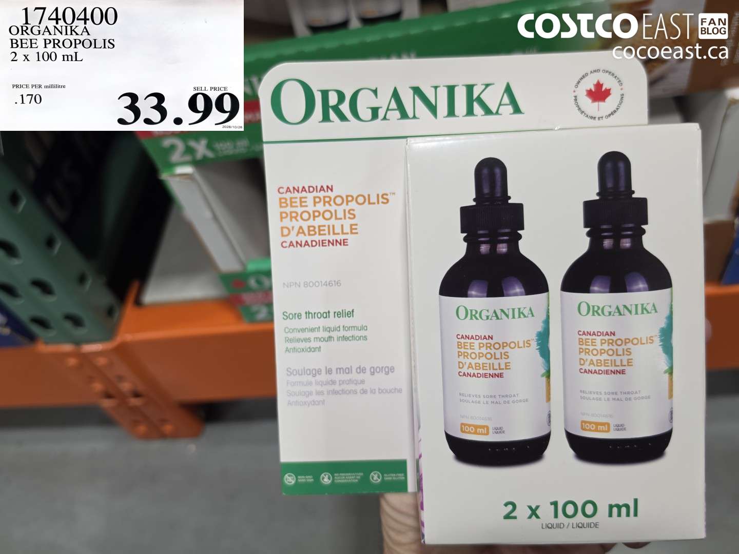 1740400 ORGANIKA BEE PROPOLIS 2 X 100 ML $33.99
