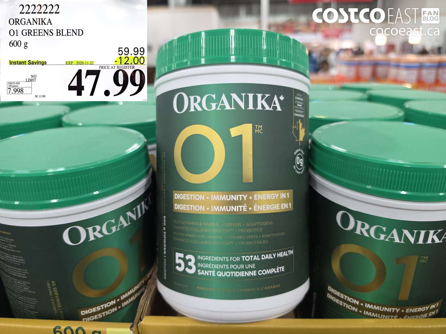 2222222 ORGANIKA O1 GREENS BLEND 600 G ($12.00 INSTANT SAVINGS EXPIRES ON 2026-11-22) $47.99