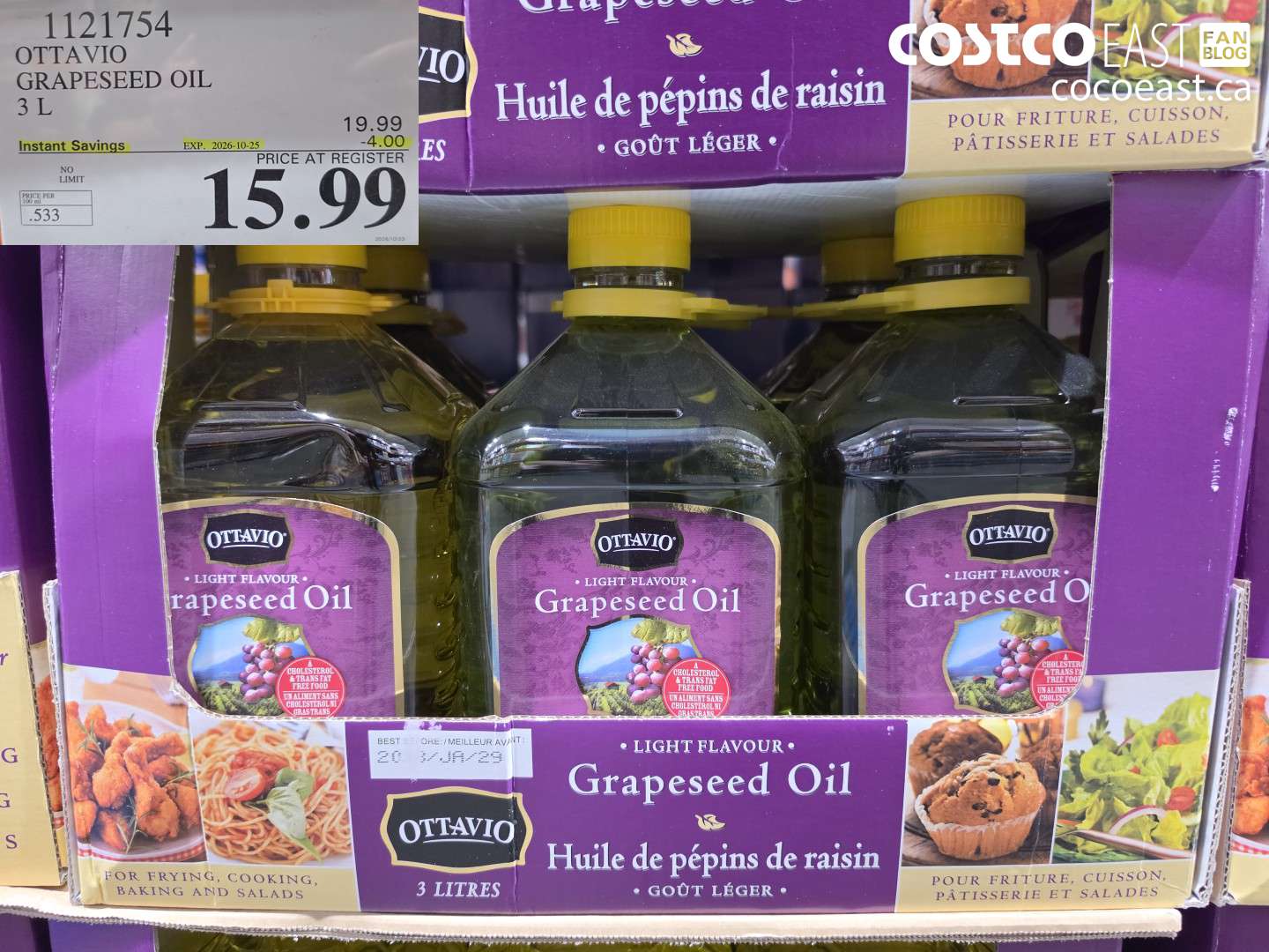 1121754 OTTAVIO GRAPESEED OIL 3 L ($4.00 INSTANT SAVINGS EXPIRES ON 2026-10-25) $15.99
