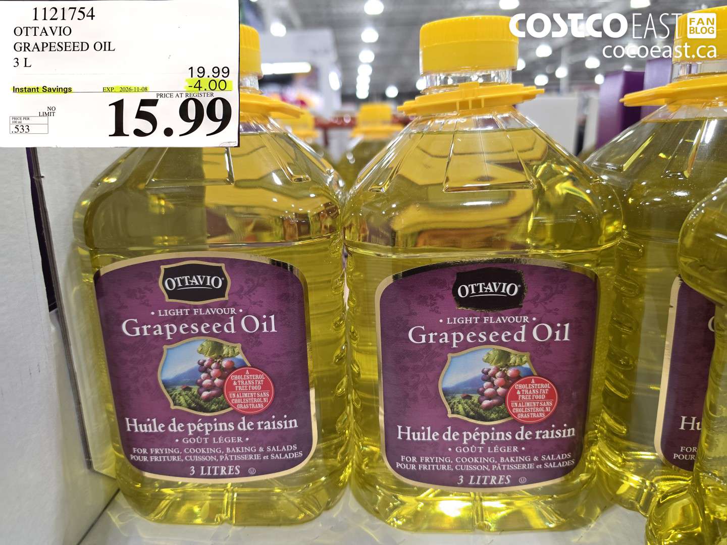 1121754 OTTAVIO GRAPESEED OIL 3 L ($4.00 INSTANT SAVINGS EXPIRES ON 2026-11-08) $15.99