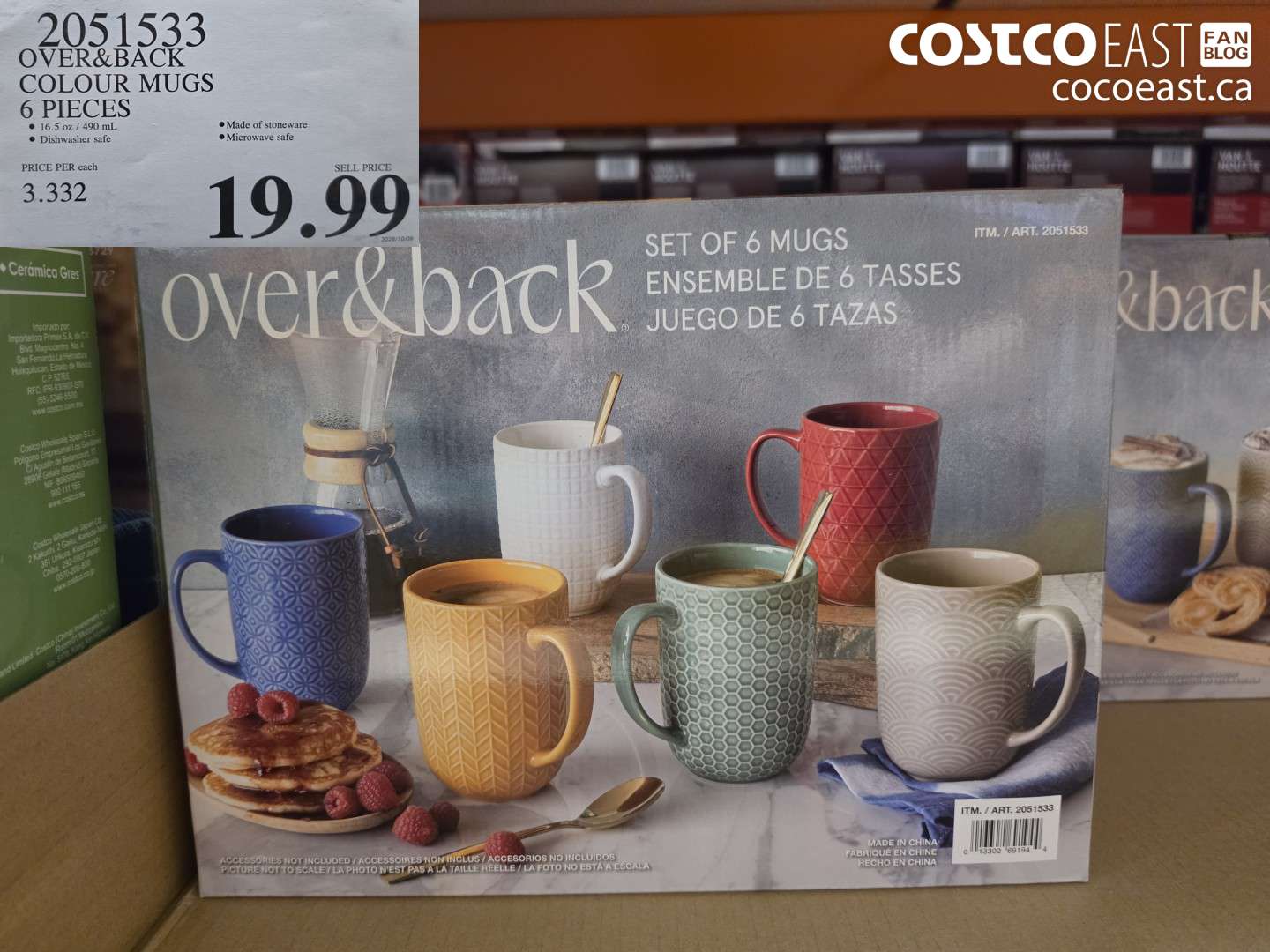 2051533 OVER&BACK COLOUR MUGS 6 PIECES $19.99