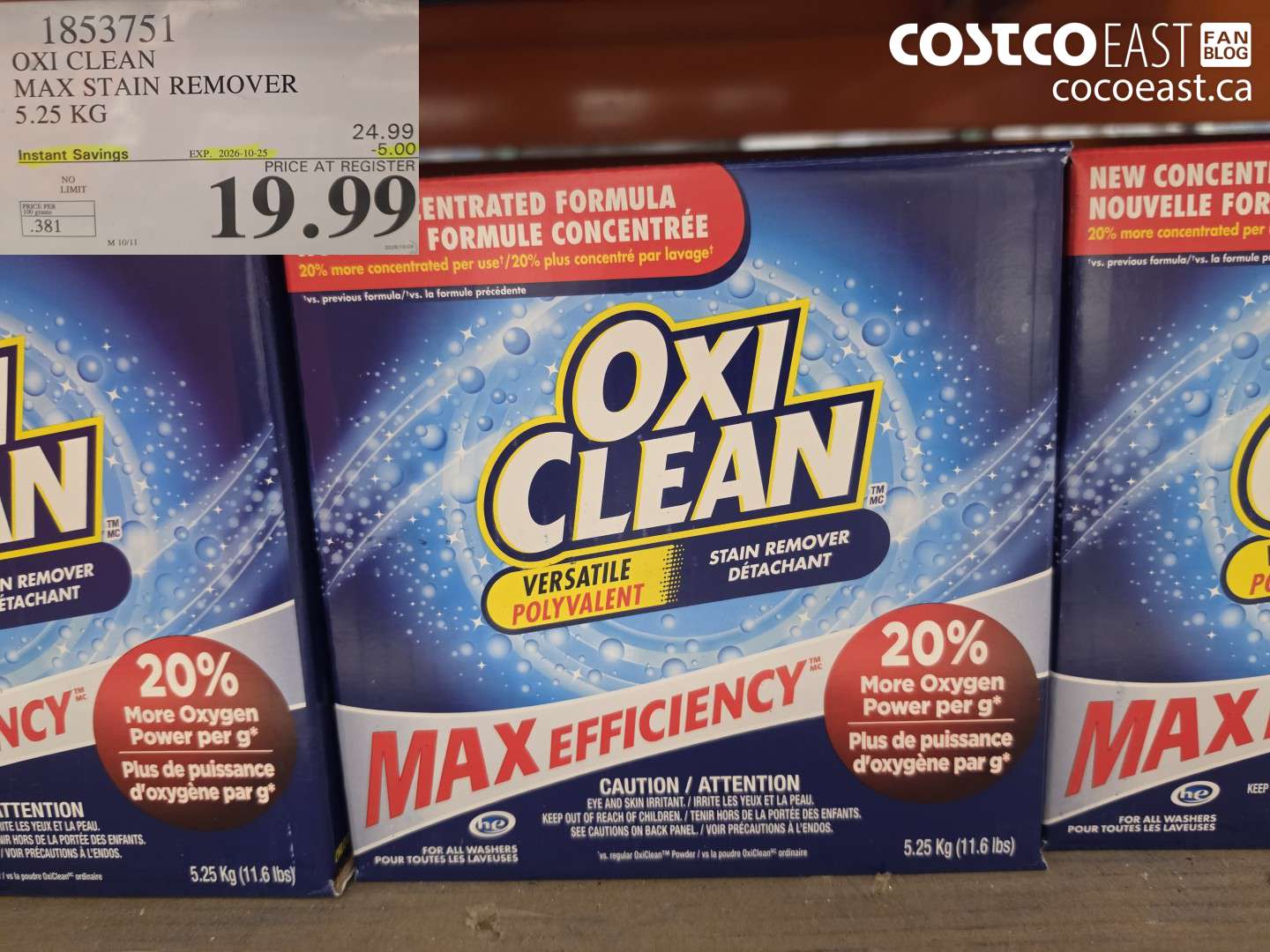 1853751 OXI CLEAN MAX STAIN REMOVER 5.25 KG ($5.00 INSTANT SAVINGS EXPIRES ON 2026-10-25) $19.99