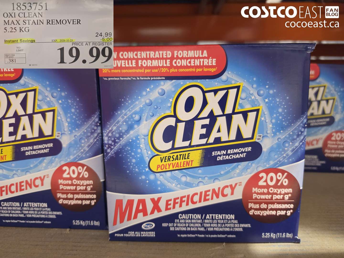 1853751 OXI CLEAN MAX STAIN REMOVER 5.25 KG ($5.00 INSTANT SAVINGS EXPIRES ON 2026-10-25) $19.99