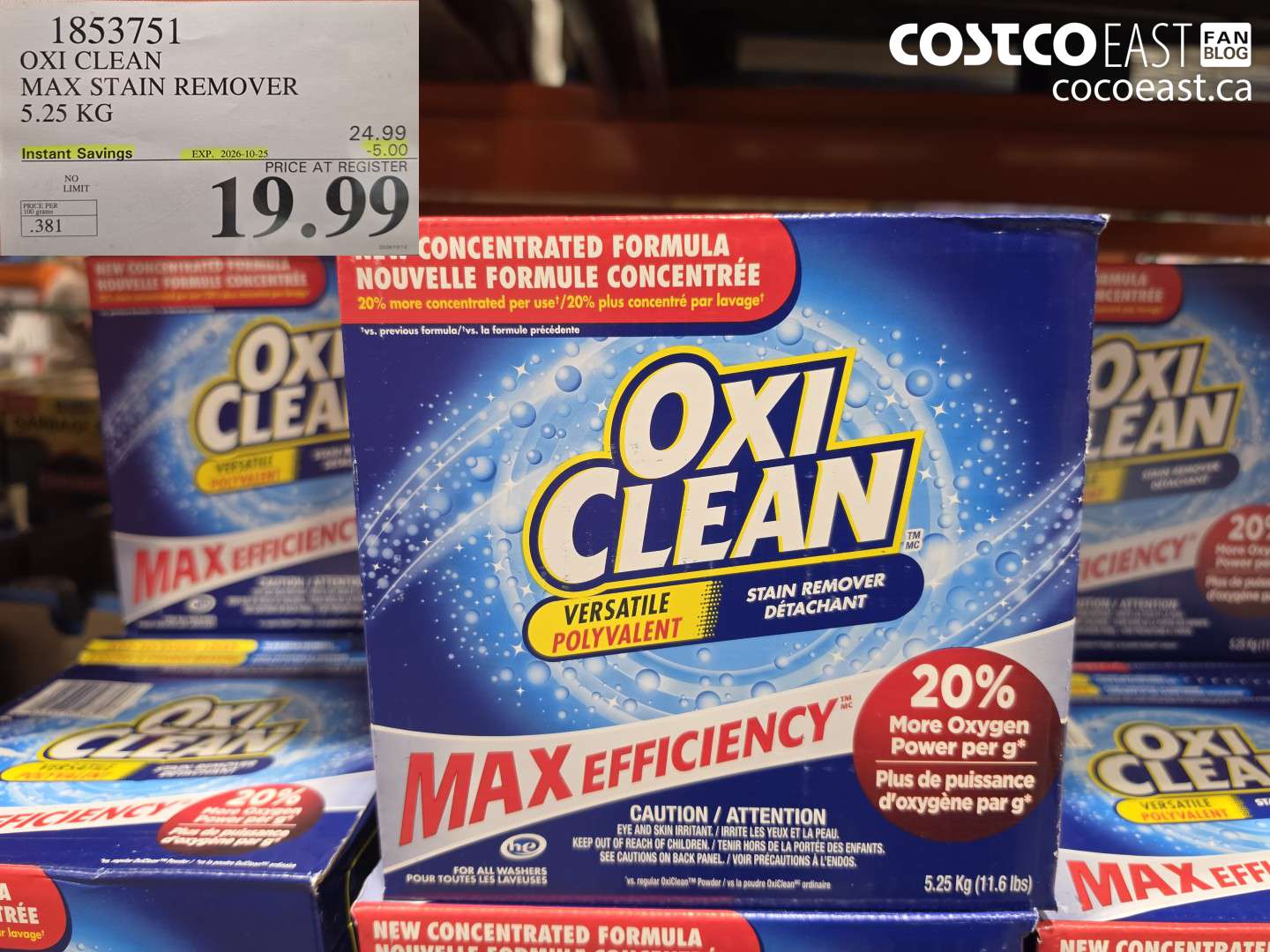 1853751 OXI CLEAN MAX STAIN REMOVER 5.25 KG ($5.00 INSTANT SAVINGS EXPIRES ON 2026-10-25) $19.99