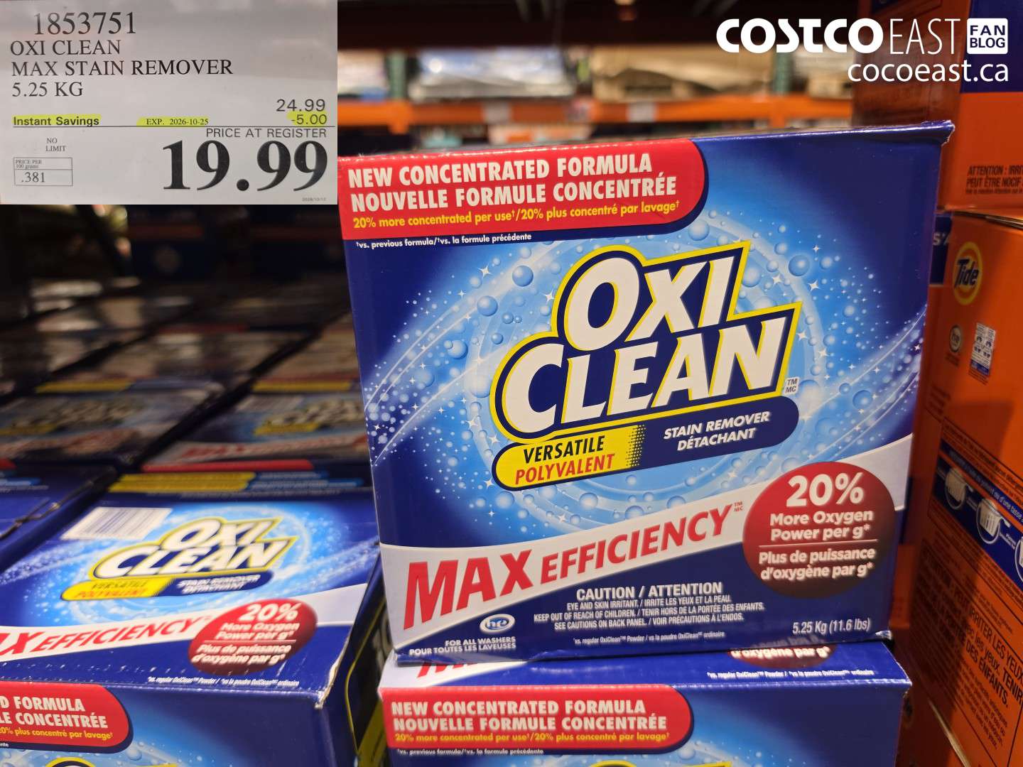 1853751 OXI CLEAN MAX STAIN REMOVER 5.25 KG ($5.00 INSTANT SAVINGS EXPIRES ON 2026-10-25) $19.99