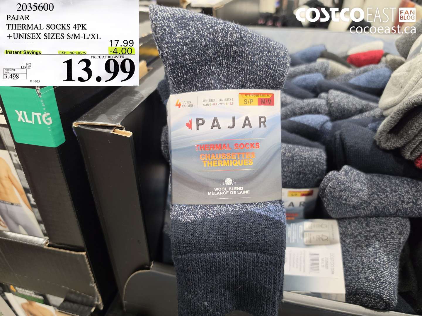 2035600 PAJAR THERMAL SOCKS 4PK UNISEX SIZES S/M-L/XL ($4.00 INSTANT SAVINGS EXPIRES ON 2026-10-25) $13.99