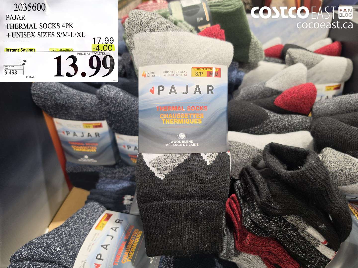 2035600 PAJAR THERMAL SOCKS 4PK UNISEX SIZES S/M-L/XL ($4.00 INSTANT SAVINGS EXPIRES ON 2026-10-25) $13.99
