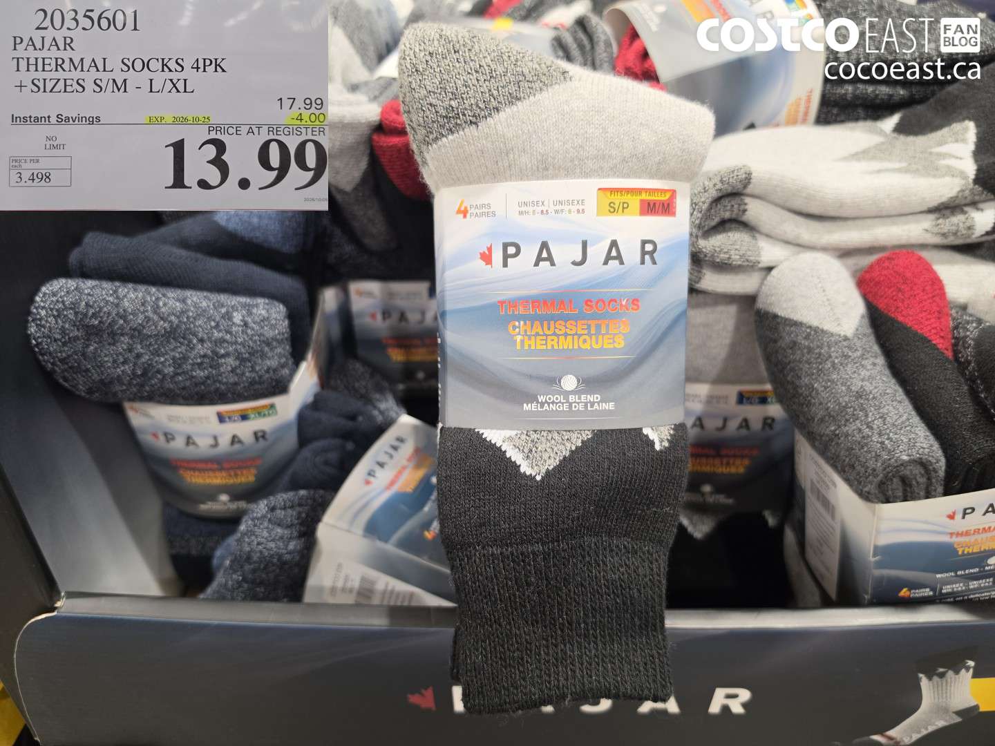 2035601 PAJAR THERMAL SOCKS 4PK + SIZES S/M - L/XL ($4.00 INSTANT SAVINGS EXPIRES ON 2026-10-25) $13.99