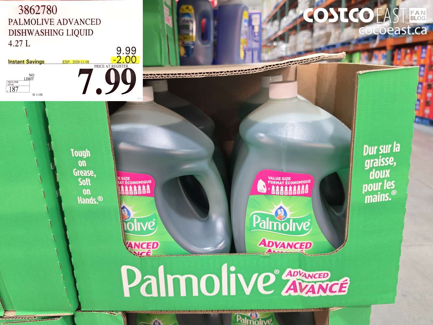 3862780 PALMOLIVE ADVANCED DISHWASHING LIQUID 4.27 L ($2.00 INSTANT SAVINGS EXPIRES ON 2026-11-08) $7.99