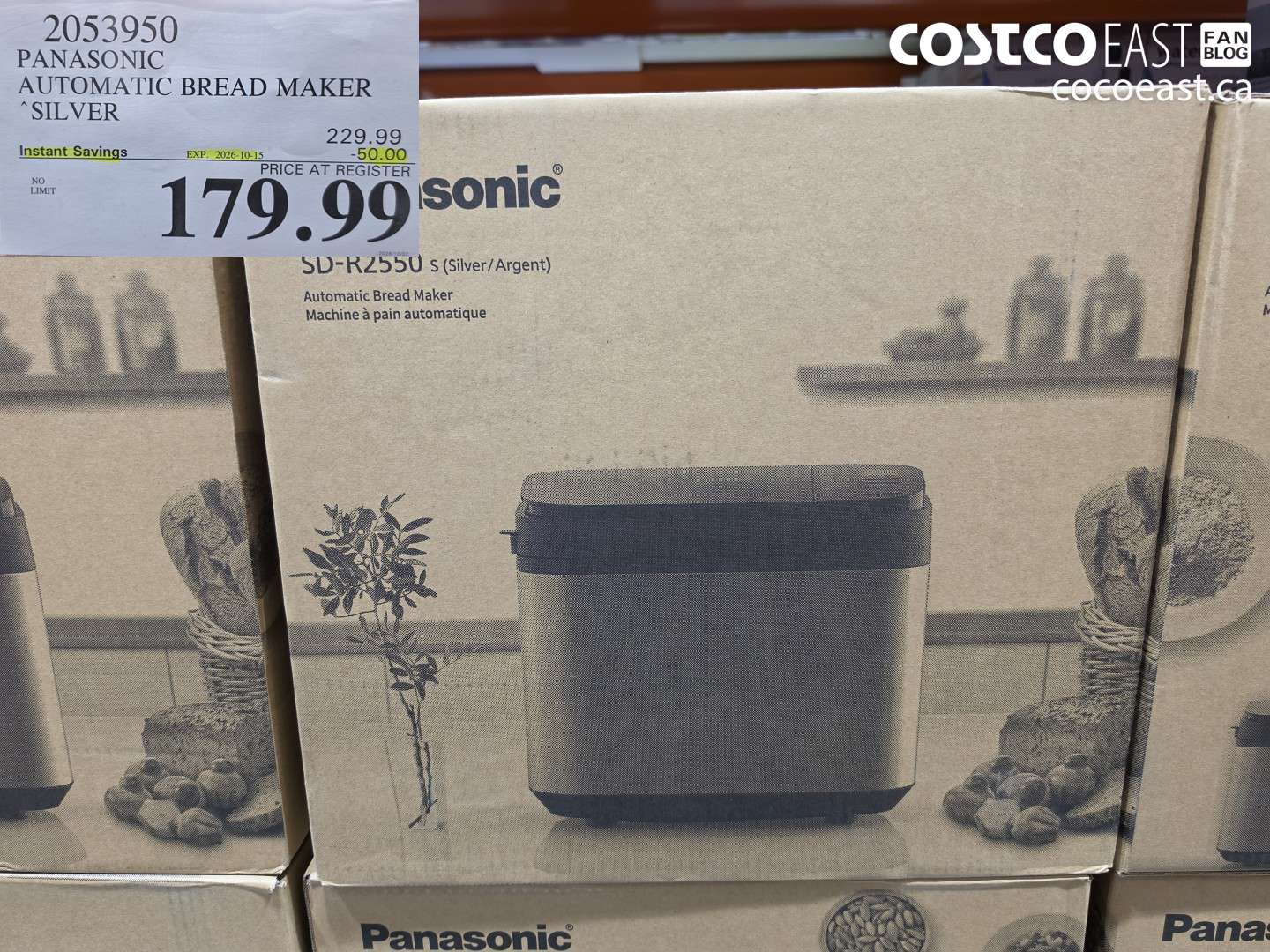 2053950 PANASONIC AUTOMATIC BREAD MAKER SILVER ($50.00 INSTANT SAVINGS EXPIRES ON 2026-10-15) $179.99