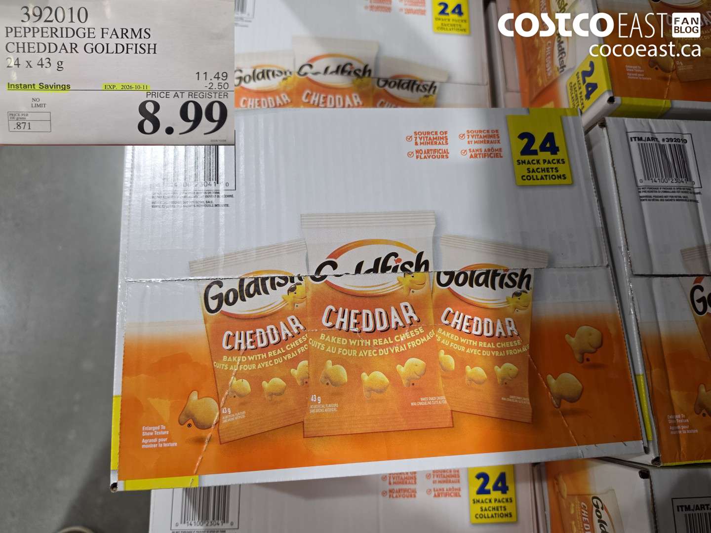 392010 PEPPERIDGE FARMS CHEDDAR GOLDFISH 24 X 43 G ($2.50 INSTANT SAVINGS EXPIRES ON 2026-10-11) $8.99