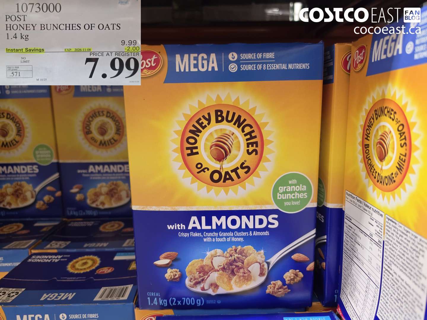 1073000 POST HONEY BUNCHES OF OATS 1.4 KG ($2.00 INSTANT SAVINGS EXPIRES ON 2026-11-08) $7.99