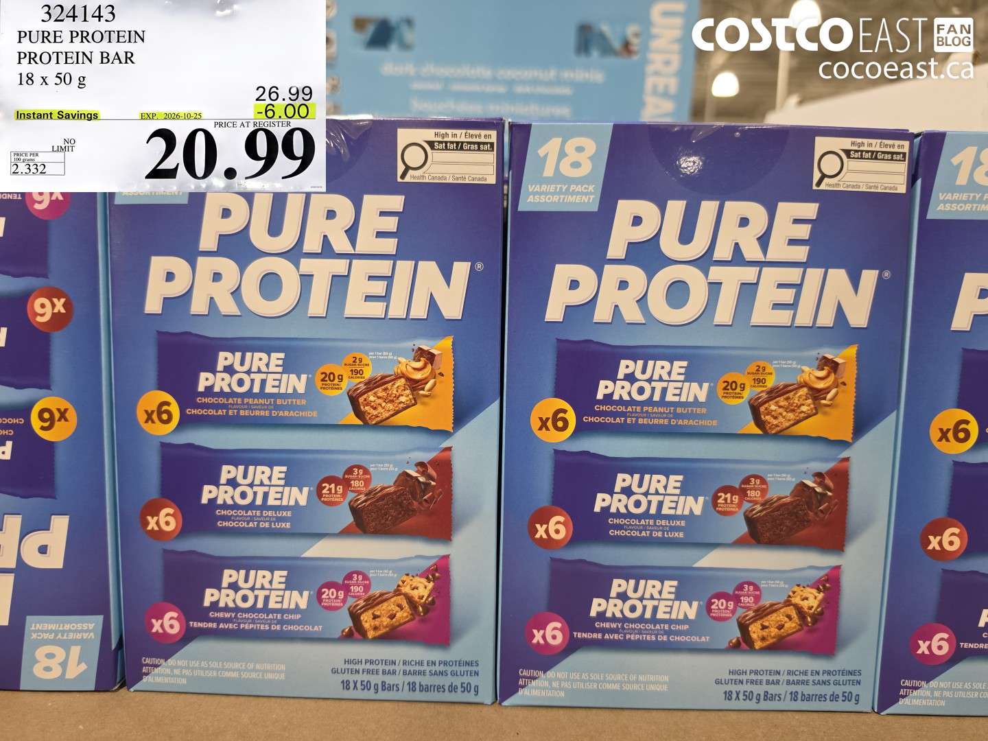 324143 PURE PROTEIN PROTEIN BAR 18 X 50 G ($6.00 INSTANT SAVINGS EXPIRES ON 2026-10-25) $20.99