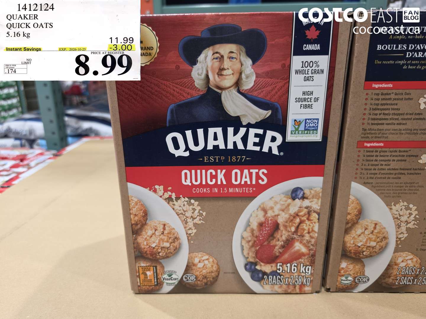 1412124 QUAKER QUICK OATS 5.16 KG ($3.00 INSTANT SAVINGS EXPIRES ON 2026-10-25) $8.99