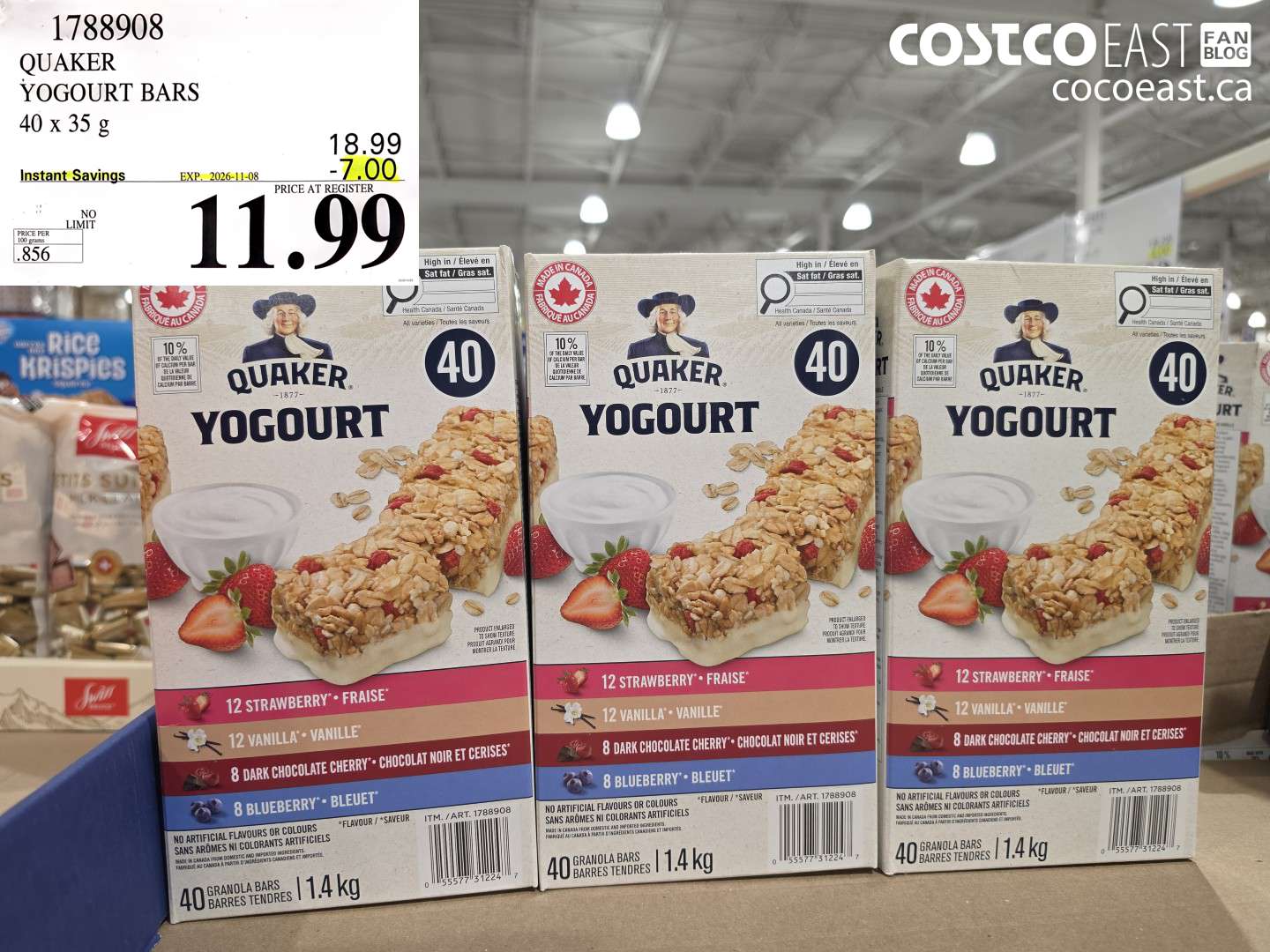 1788908 QUAKER YOGOURT BARS 40 X 35 G ($7.00 INSTANT SAVINGS EXPIRES ON 2026-11-08) $11.99