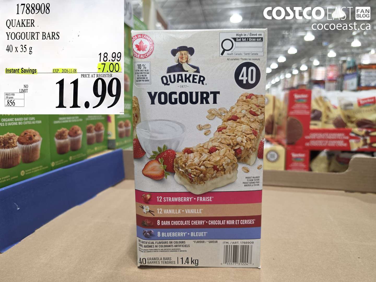 1788908 QUAKER YOGOURT BARS 40 X 35 G ($7.00 INSTANT SAVINGS EXPIRES ON 2026-11-08) $11.99