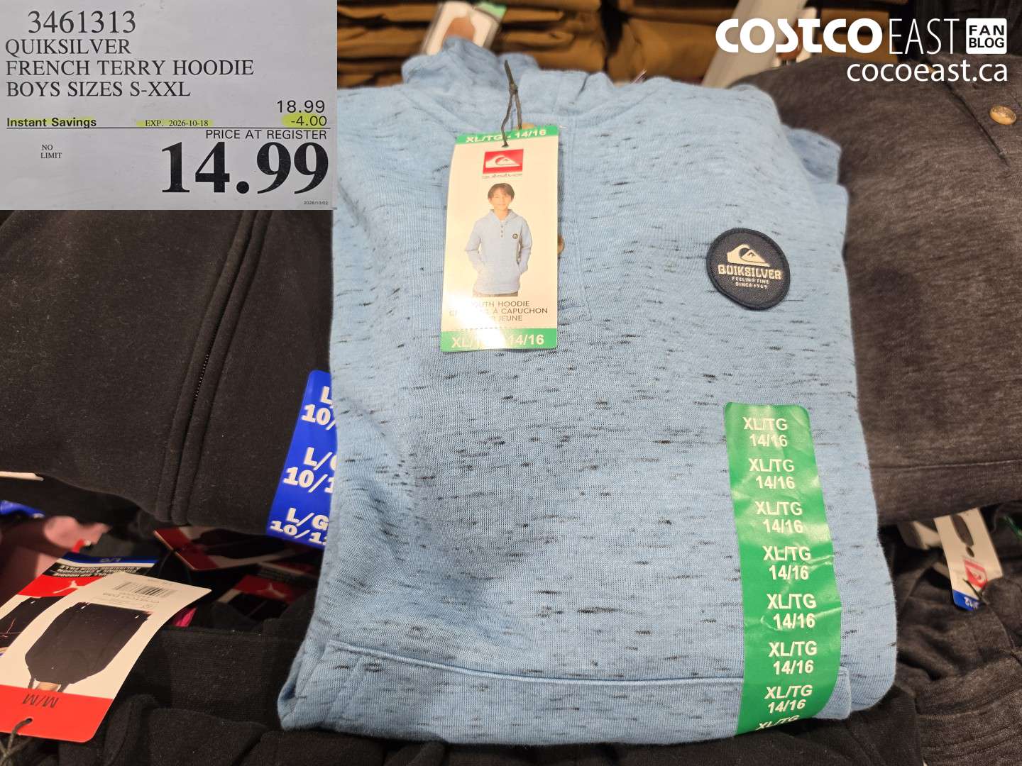 3461313 QUIKSILVER FRENCH TERRY HOODIE BOYS SIZES S-XXL ($4.00 INSTANT SAVINGS EXPIRES ON 2026-10-18) $14.99