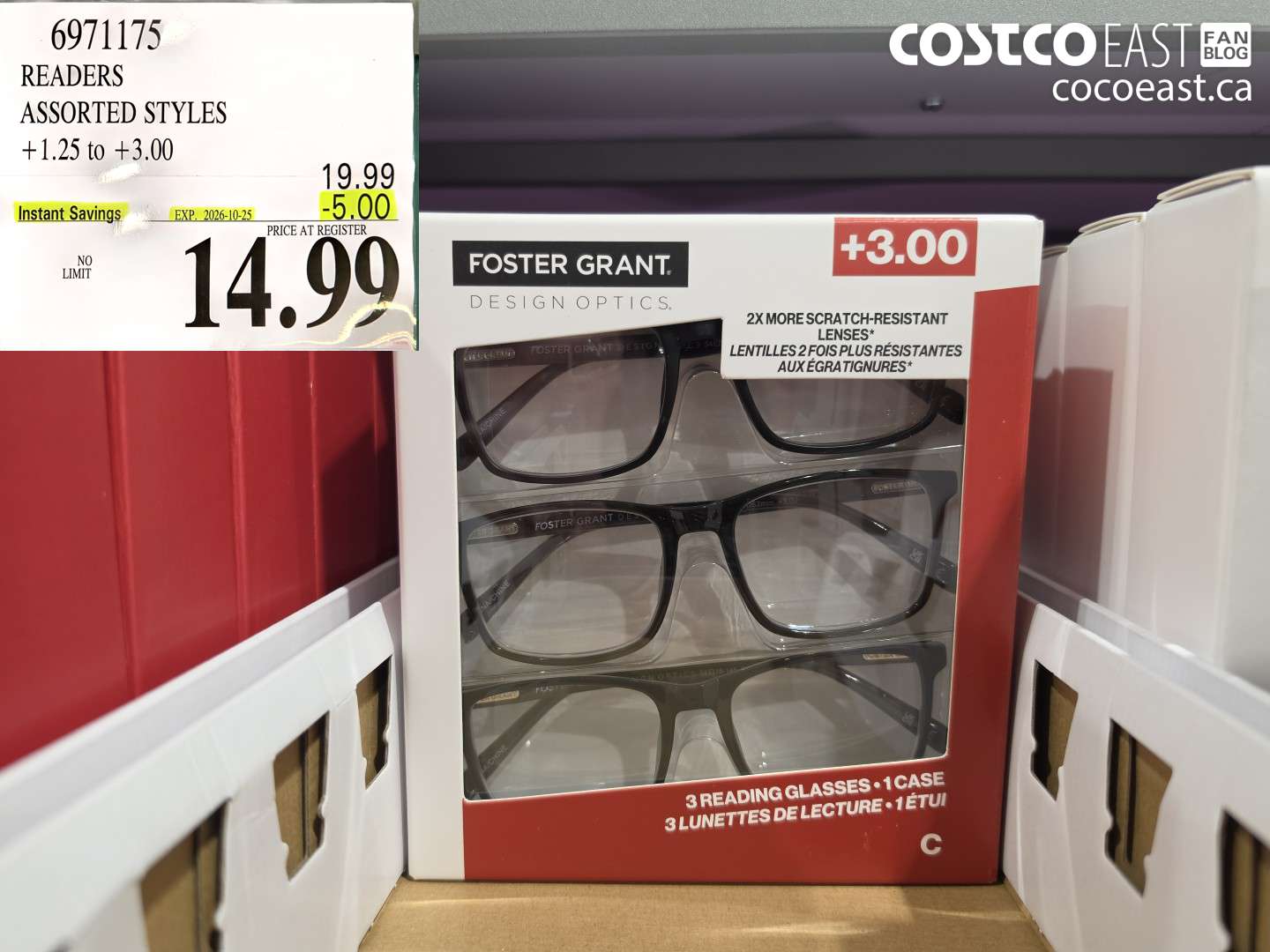 6971175 READERS ASSORTED STYLES +1.25 TO +3.00 ($5.00 INSTANT SAVINGS EXPIRES ON 2026-10-25) $14.99