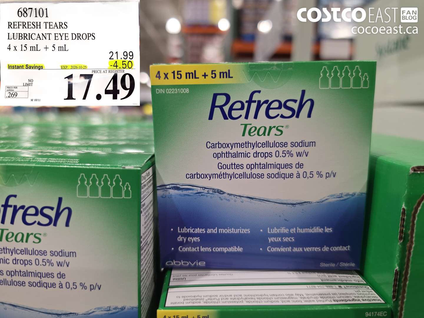 687101 REFRESH TEARS LUBRICANT EYE DROPS 4 X 15 ML + 5 ML ($4.50 INSTANT SAVINGS EXPIRES ON 2026-10-25) $17.49