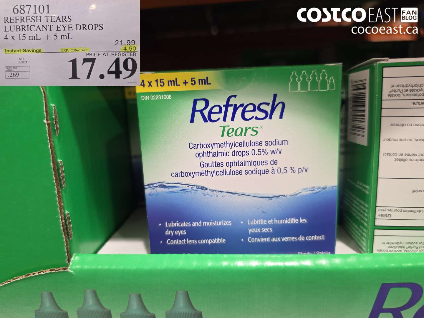 687101 REFRESH TEARS LUBRICANT EYE DROPS 4 X 15 ML + 5 ML ($4.50 INSTANT SAVINGS EXPIRES ON 2026-10-25) $17.49
