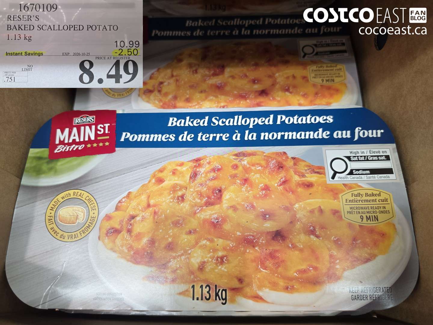 1670109 RESER'S BAKED SCALLOPED POTATO 1.13 KG ($2.50 INSTANT SAVINGS EXPIRES ON 2026-10-25) $8.49