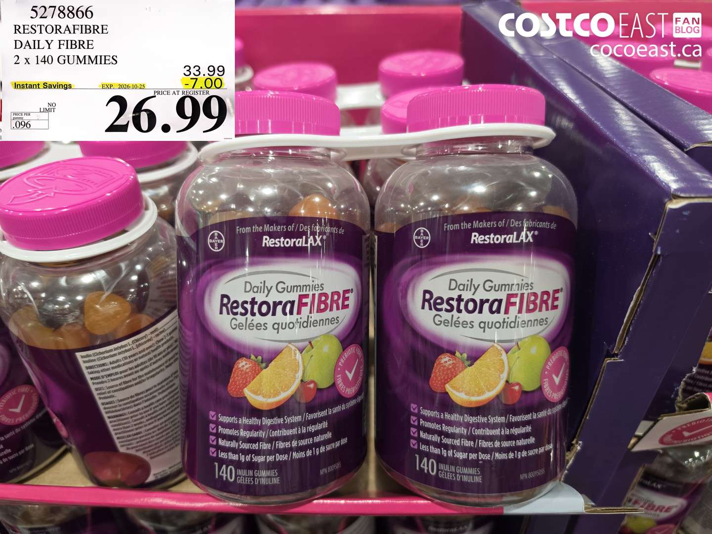 5278866 RESTORAFIBRE DAILY FIBRE 2 X 140 GUMMIES ($7.00 INSTANT SAVINGS EXPIRES ON 2026-10-25) $26.99