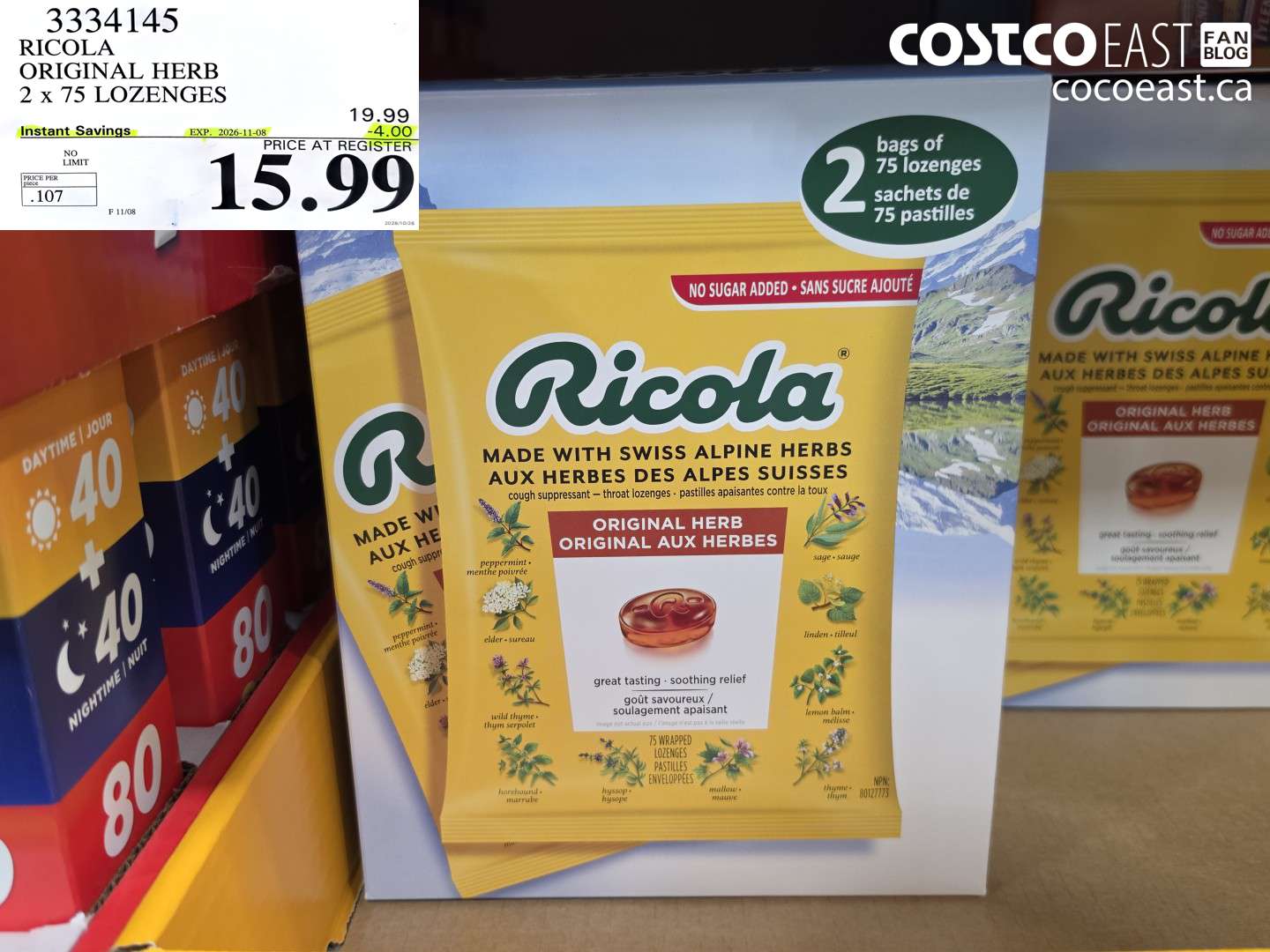 3334145 RICOLA ORIGINAL HERB 2 X 75 LOZENGES ($4.00 INSTANT SAVINGS EXPIRES ON 2026-11-08) $15.99