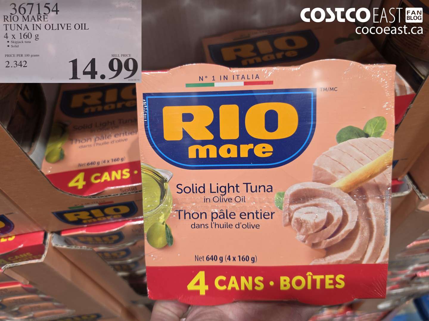 367154 RIO MARE TUNA IN OLIVE OIL 4 X 160 G $14.99