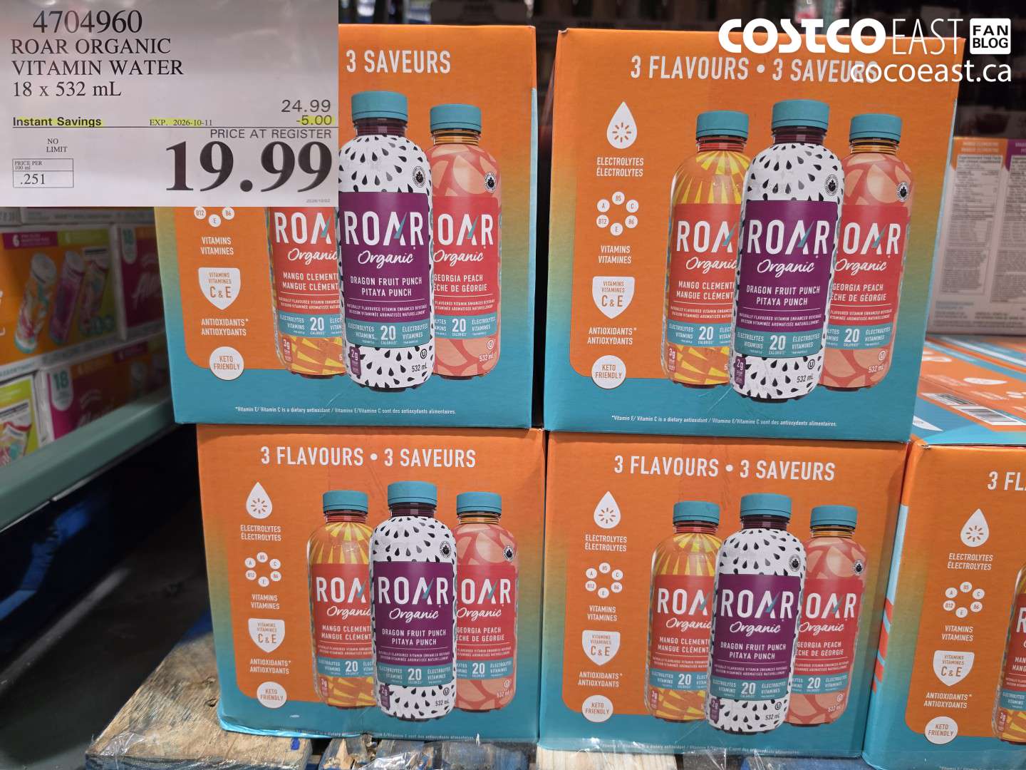 4704960 ROAR ORGANIC VITAMIN WATER 18 X 532 ML ($5.00 INSTANT SAVINGS EXPIRES ON 2026-10-11) $19.99