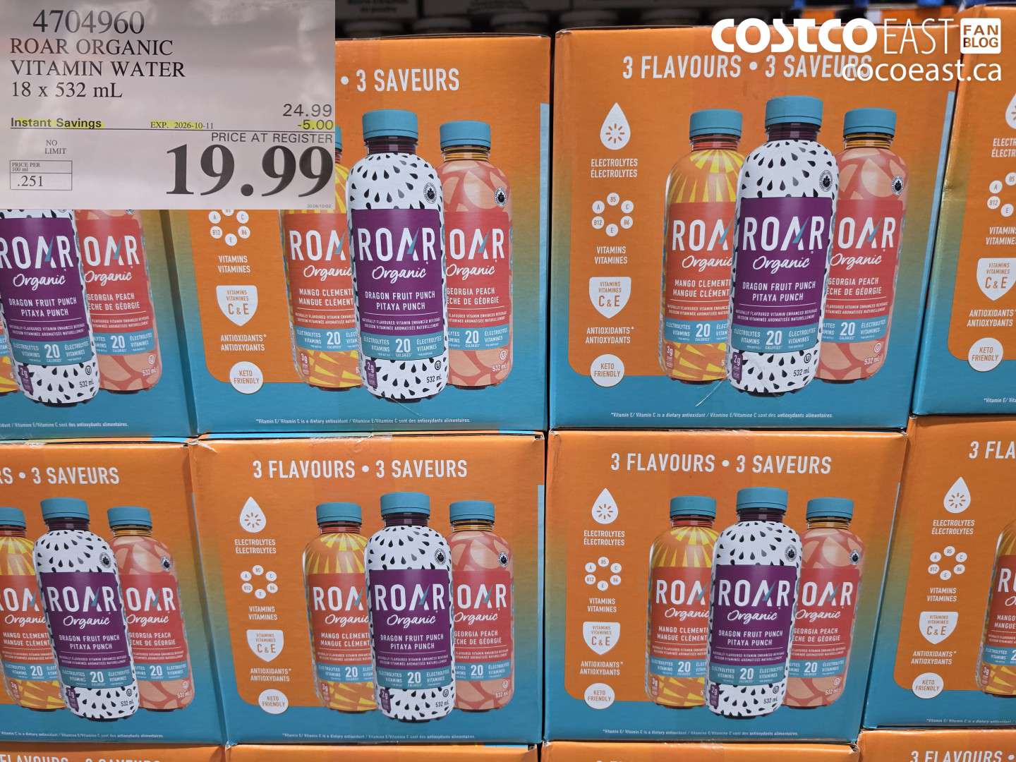 4704960 ROAR ORGANIC VITAMIN WATER 18 X 532 ML ($5.00 INSTANT SAVINGS EXPIRES ON 2026-10-11) $19.99