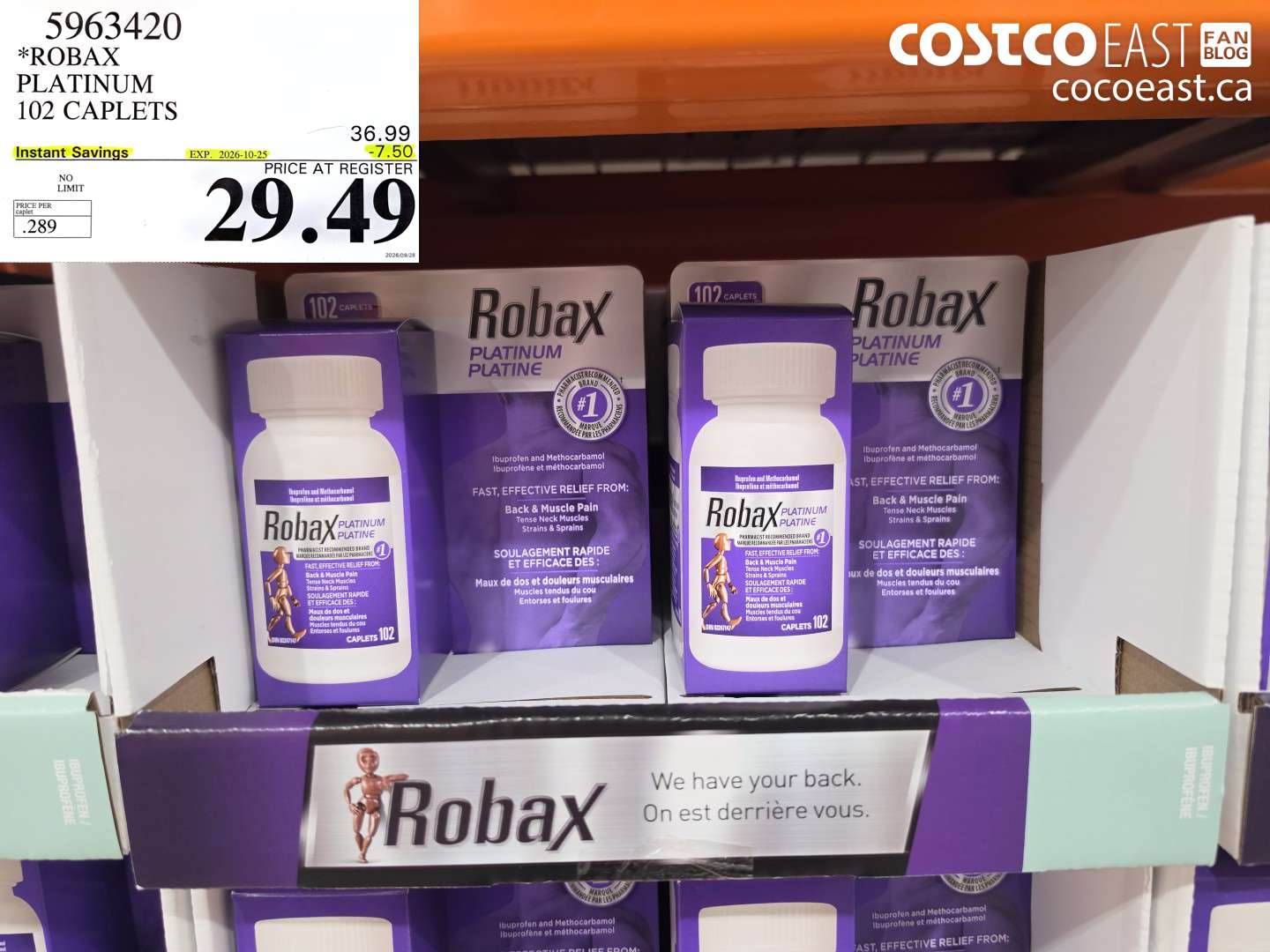 5963420 ROBAX PLATINUM 102 CAPLETS ($7.50 INSTANT SAVINGS EXPIRES ON 2026-10-25) $29.49