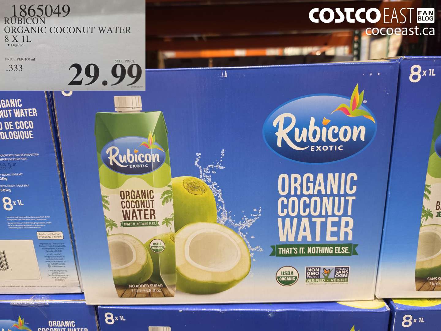 1865049 RUBICON ORGANIC COCONUT WATER 8 X 1L $29.99