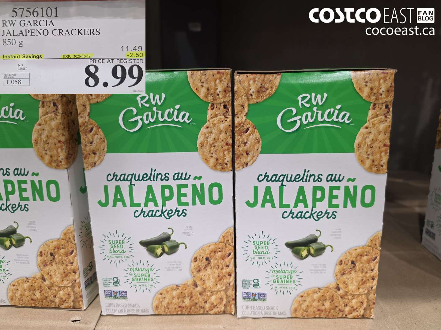 5756101 RW GARCIA JALAPENO CRACKERS 850 G ($2.50 INSTANT SAVINGS EXPIRES ON 2026-10-18) $8.99