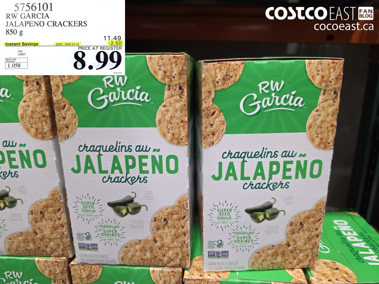 5756101 RW GARCIA JALAPENO CRACKERS 850 G ($2.50 INSTANT SAVINGS EXPIRES ON 2026-10-18) $8.99