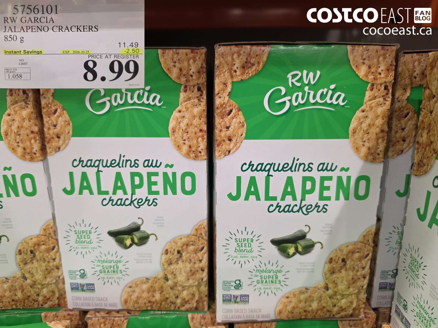 5756101 RW GARCIA JALAPENO CRACKERS 850 G ($2.50 INSTANT SAVINGS EXPIRES ON 2026-10-25) $8.99