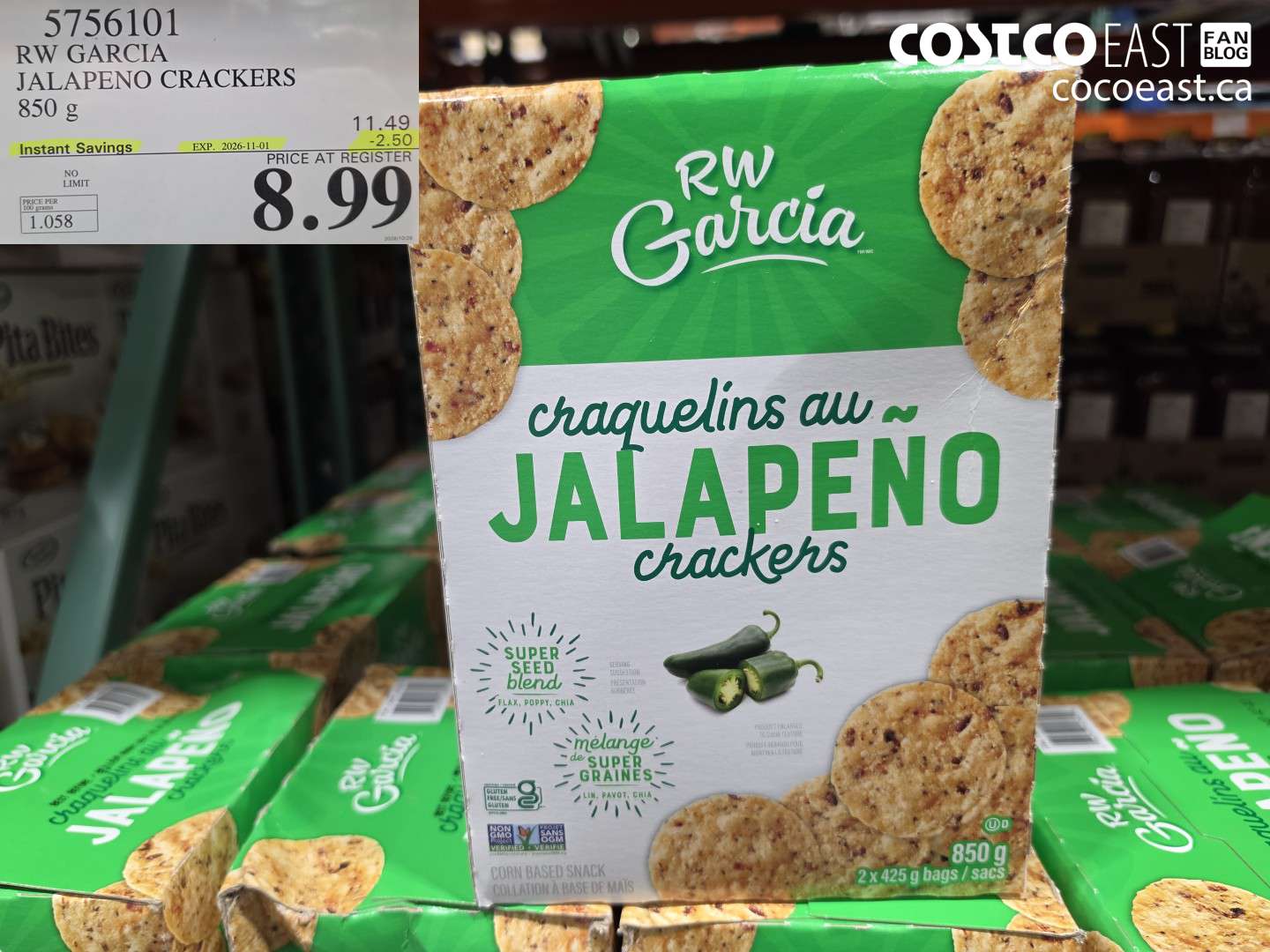 5756101 RW GARCIA JALAPENO CRACKERS 850 G ($2.50 INSTANT SAVINGS EXPIRES ON 2026-11-01) $8.99