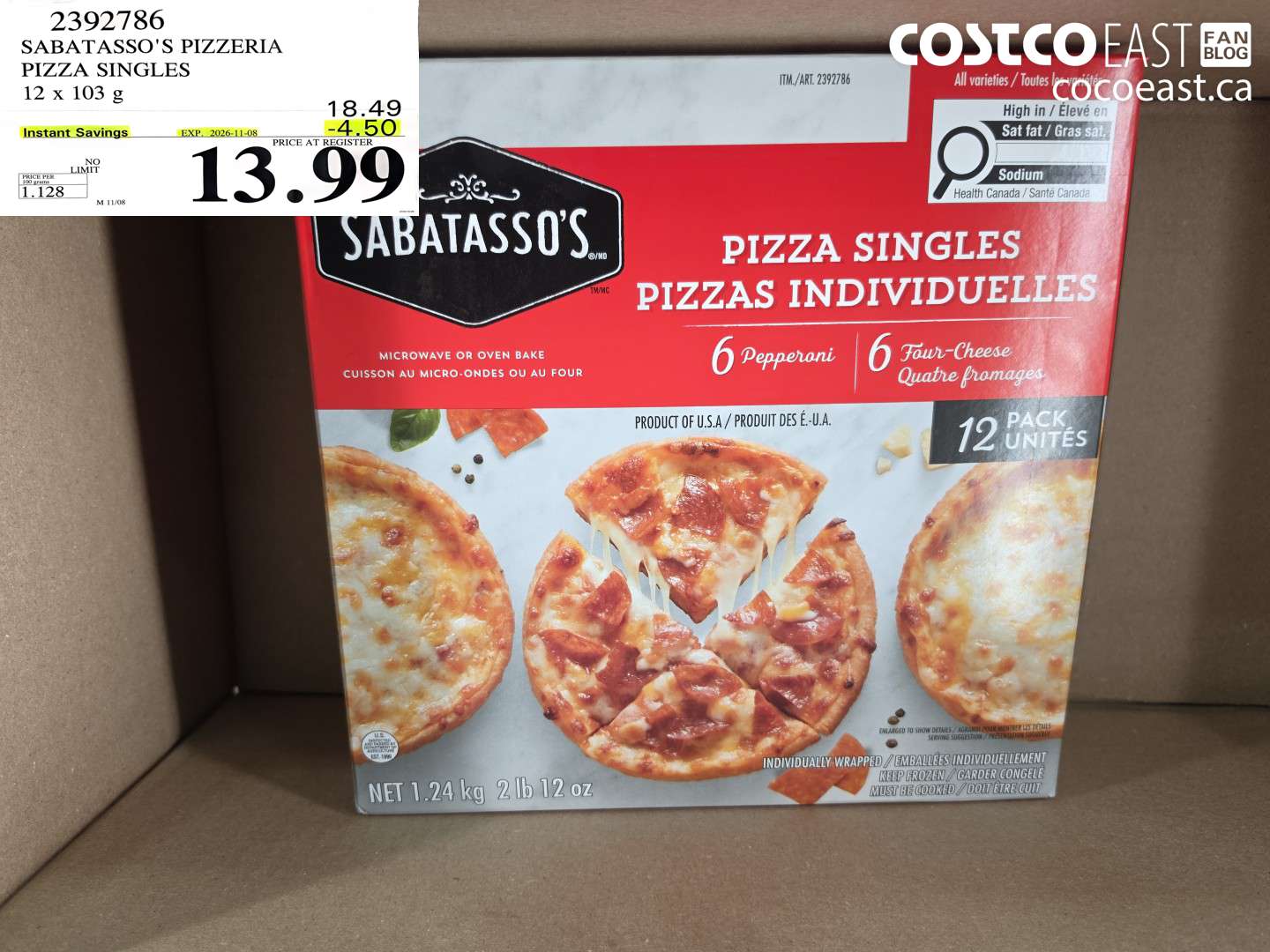 2392786 SABATASSO'S PIZZERIA PIZZA SINGLES 12 X 103 G ($4.50 INSTANT SAVINGS EXPIRES ON 2026-11-08) $13.99