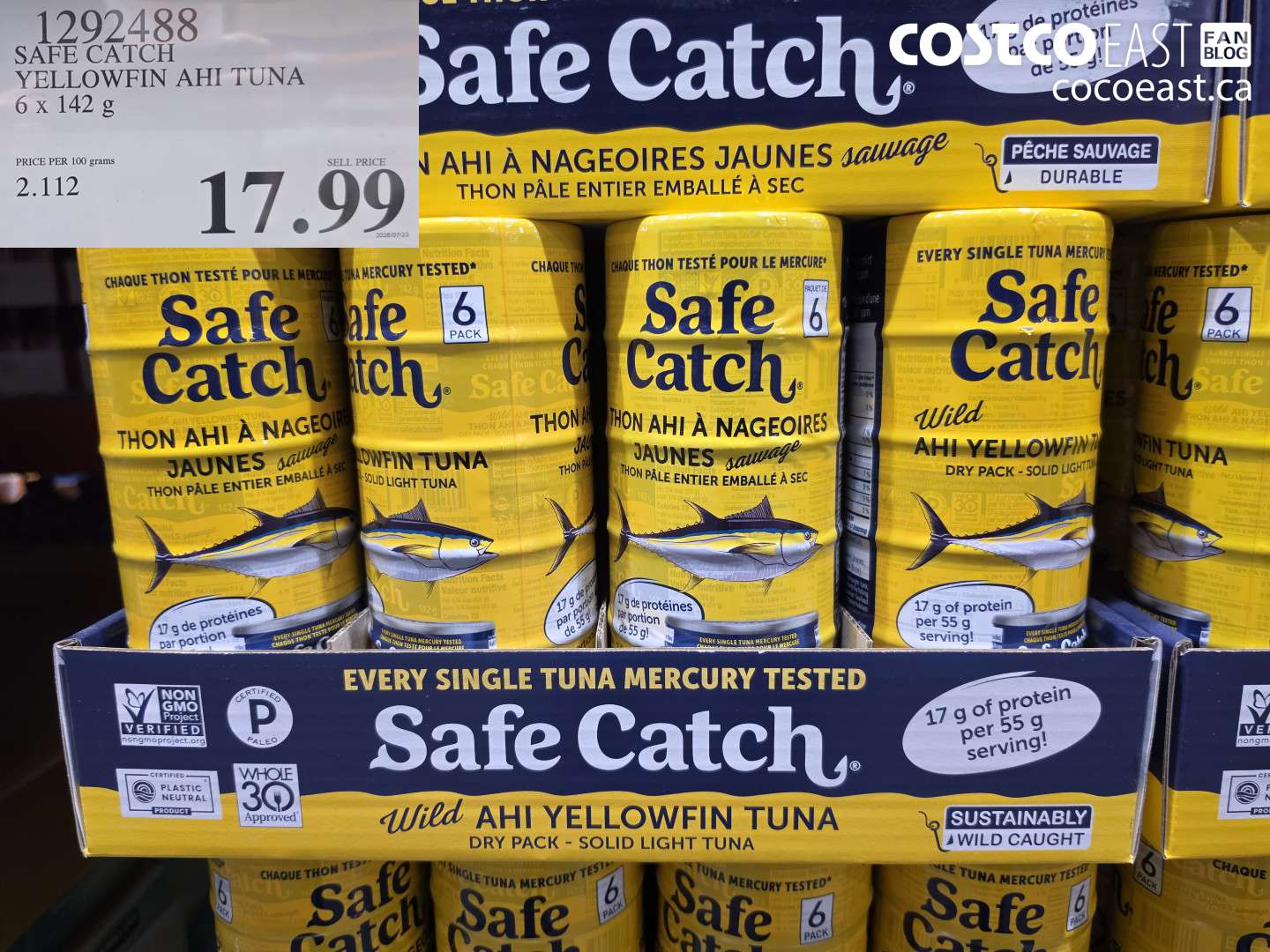 1292488 SAFE CATCH YELLOWFIN AHI TUNA 6 X 142 G $17.99