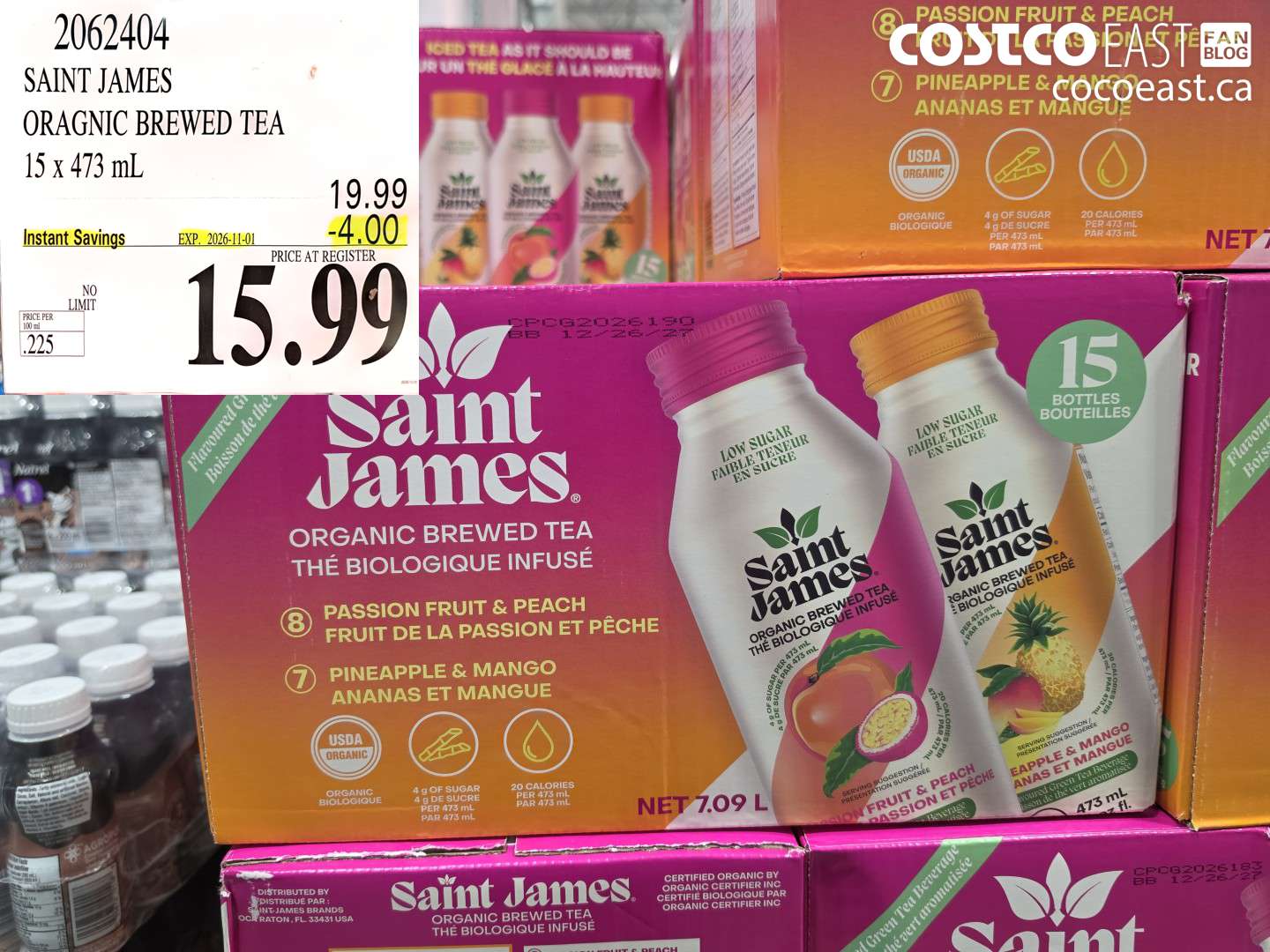 2062404 SAINT JAMES ORAGNIC BREWED TEA 15 X 473 ML ($4.00 INSTANT SAVINGS EXPIRES ON 2026-11-01) $15.99