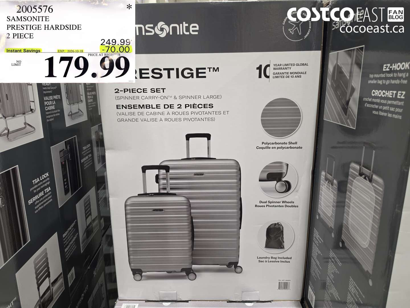 2005576 SAMSONITE PRESTIGE HARDSIDE 2 PIECE ($70.00 INSTANT SAVINGS EXPIRES ON 2026-10-18) $179.99