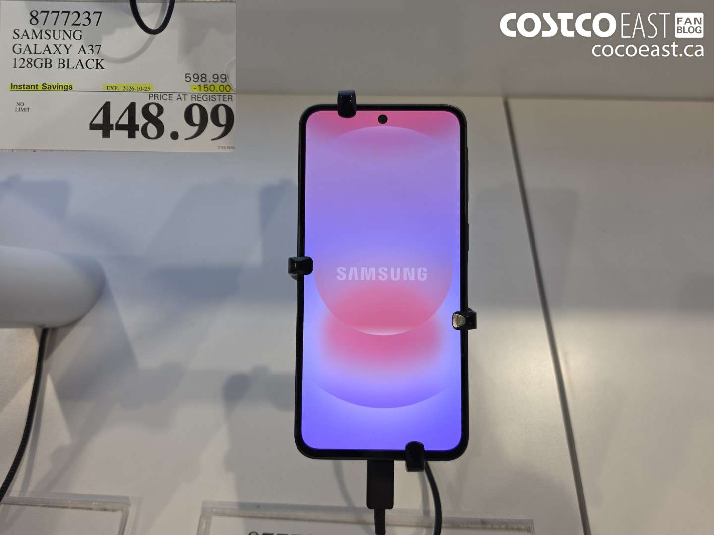 8777237 SAMSUNG GALAXY A37 128GB BLACK ($150.00 INSTANT SAVINGS EXPIRES ON 2026-10-25) $448.99
