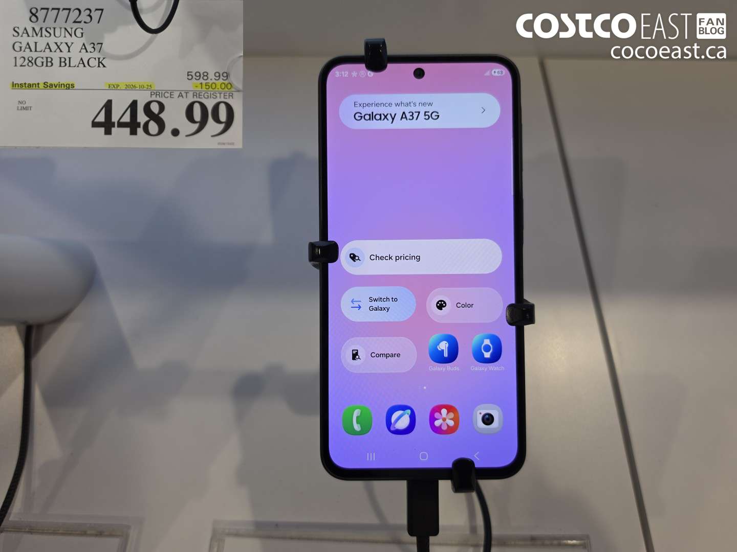 8777237 SAMSUNG GALAXY A37 128GB BLACK ($150.00 INSTANT SAVINGS EXPIRES ON 2026-10-25) $448.99